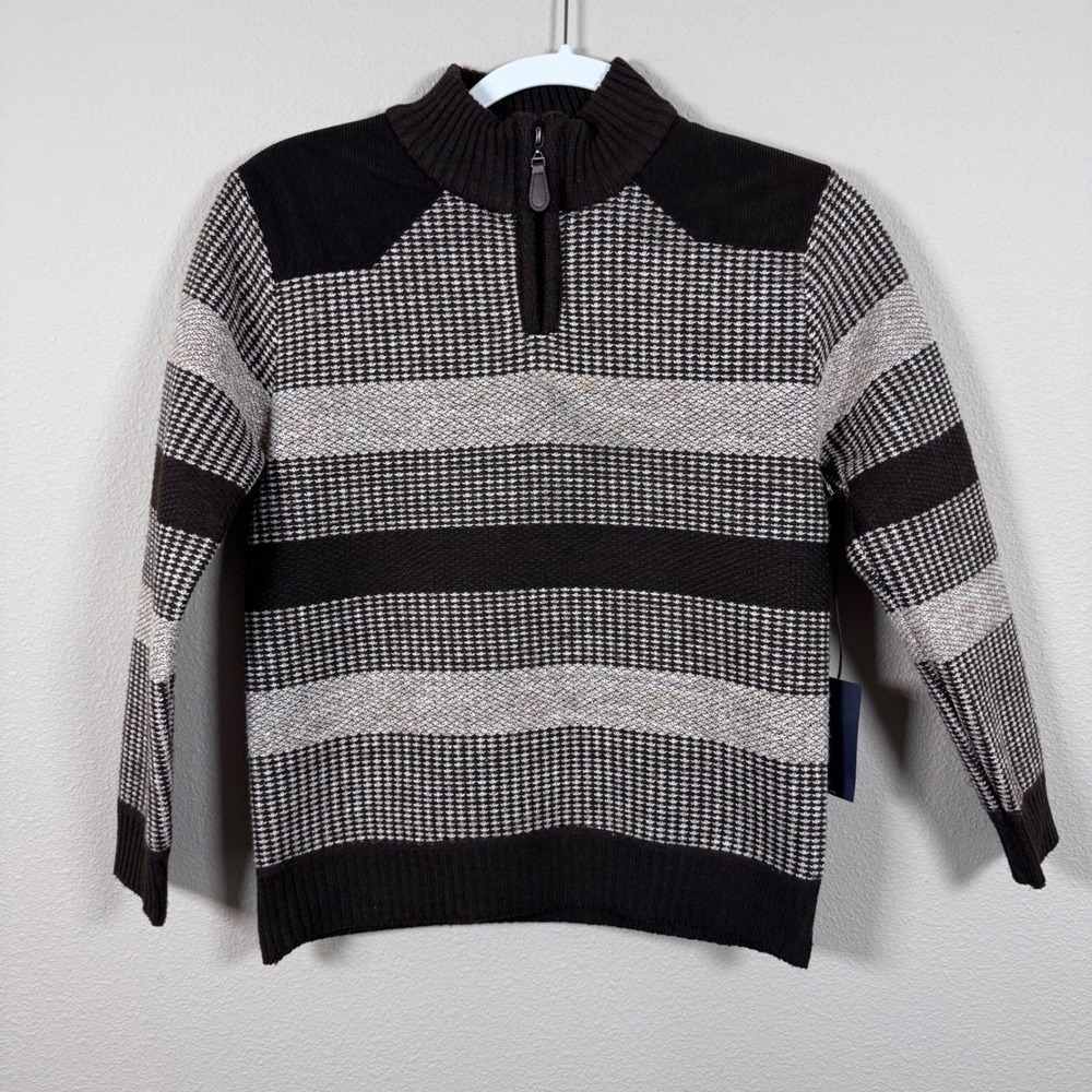 Day & Age Boy's Size Large 14 Brown Striped 1/4 Zip Fleece Lined Sweater